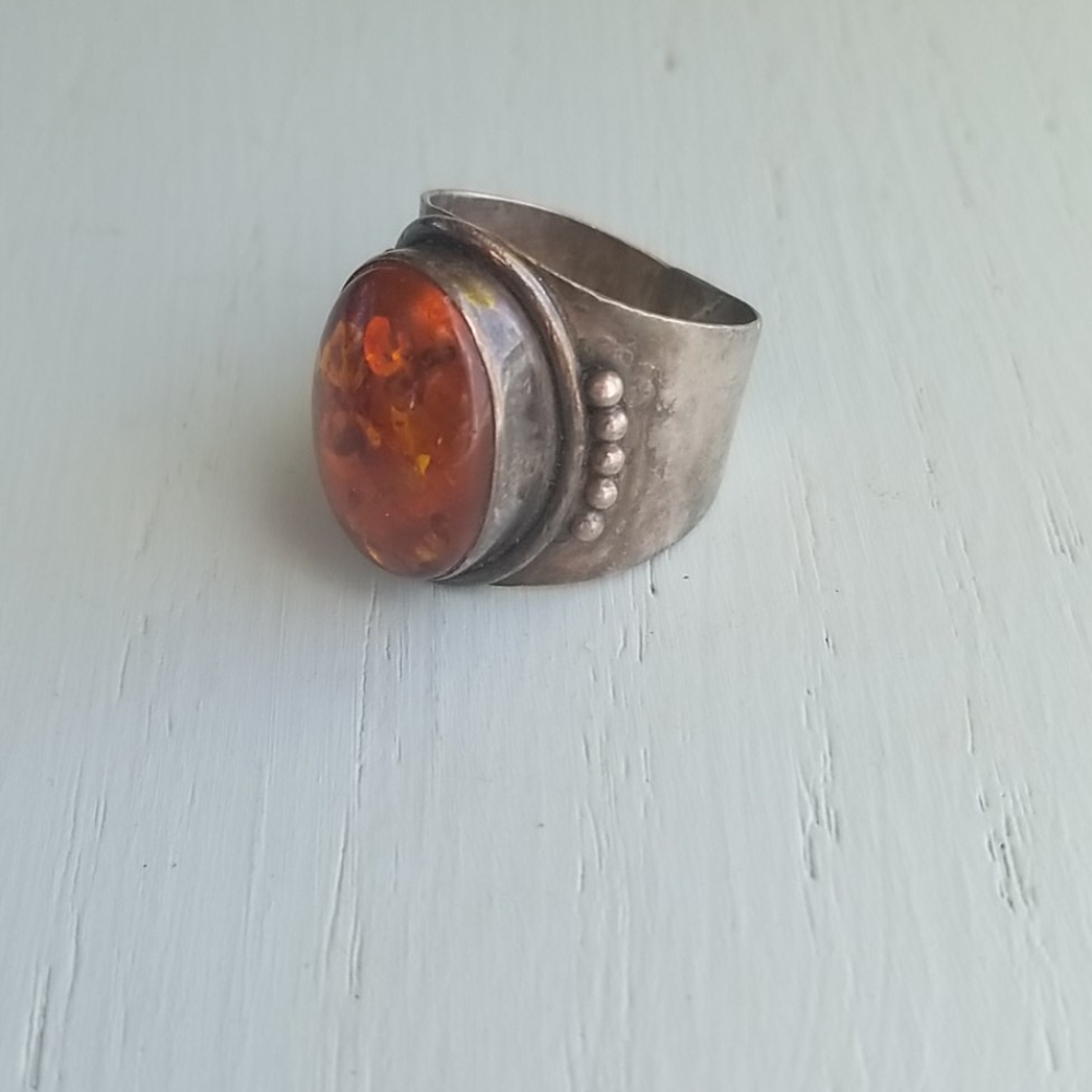 Sterling Silver Amber Ring